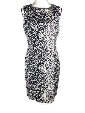 Talbots petite Animal Print Sleeveless Sheath Dress Black & White 10P lined